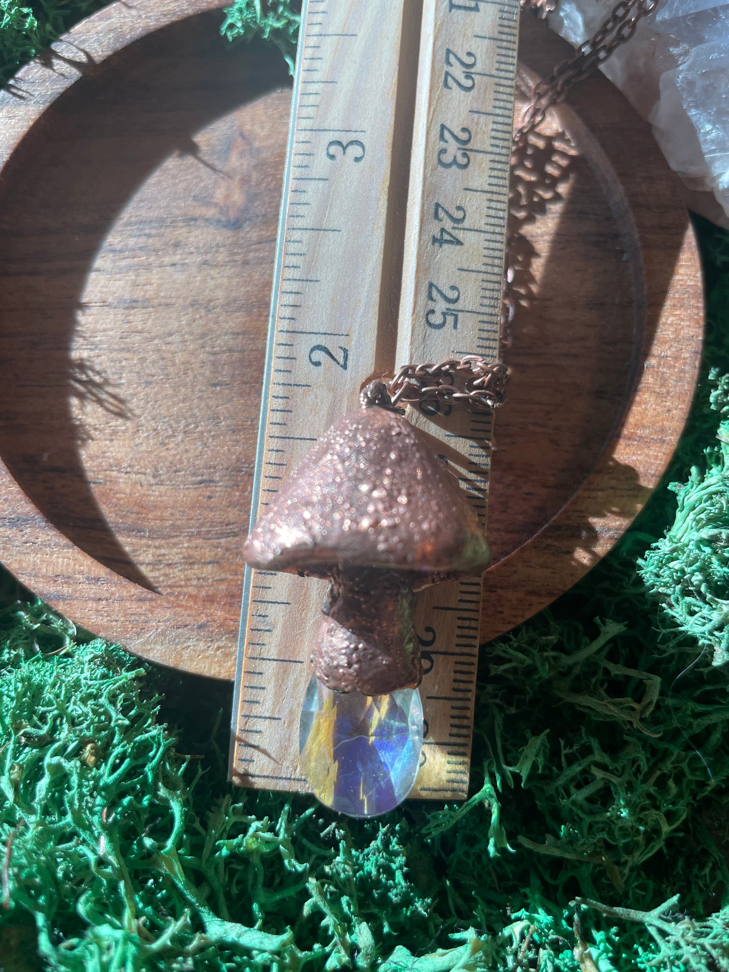 Electroformed Copper Mushroom with Glass Prism Stem Necklace