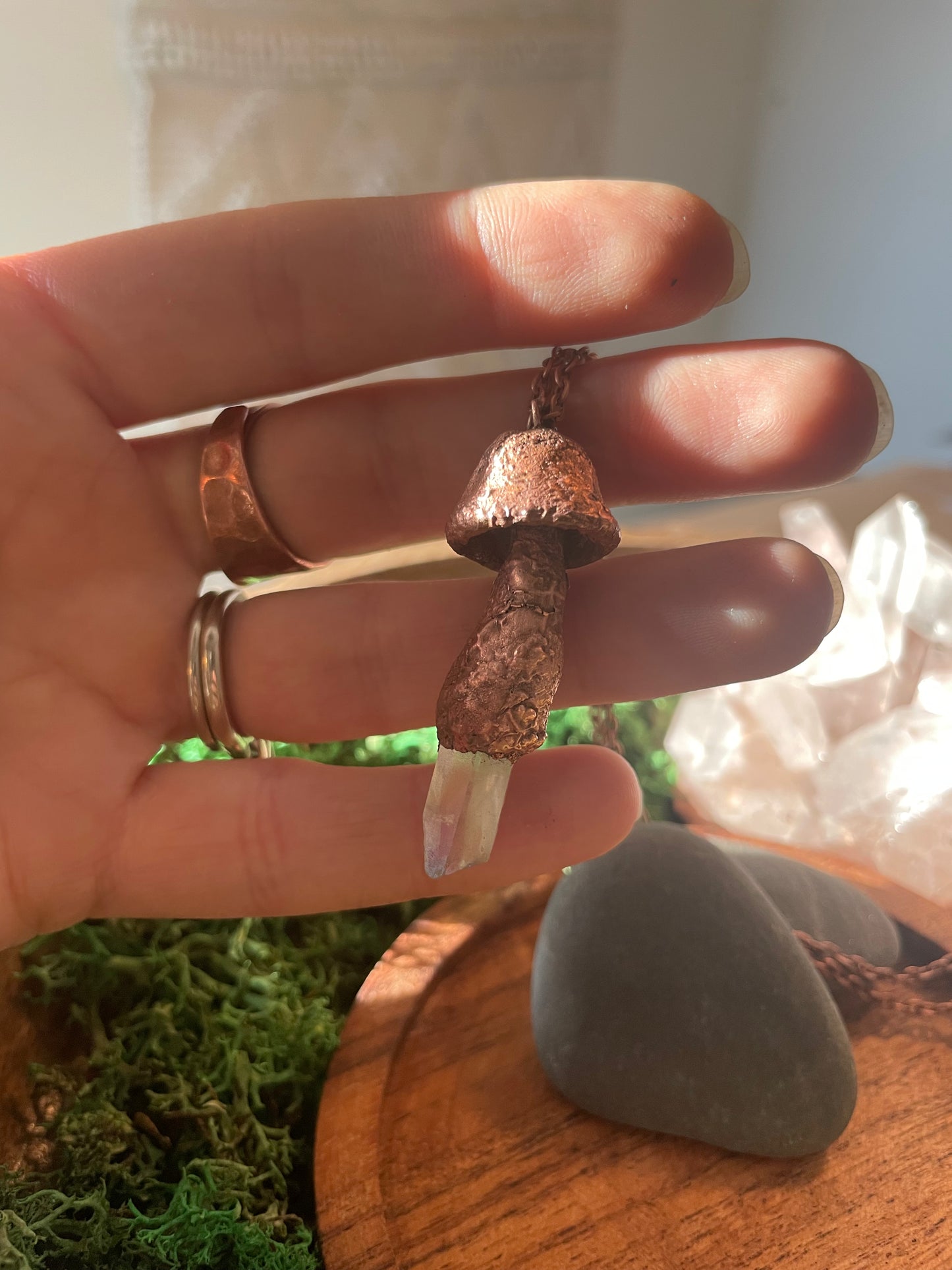 Electroformed Copper Mushroom with Clear Quartz Stem