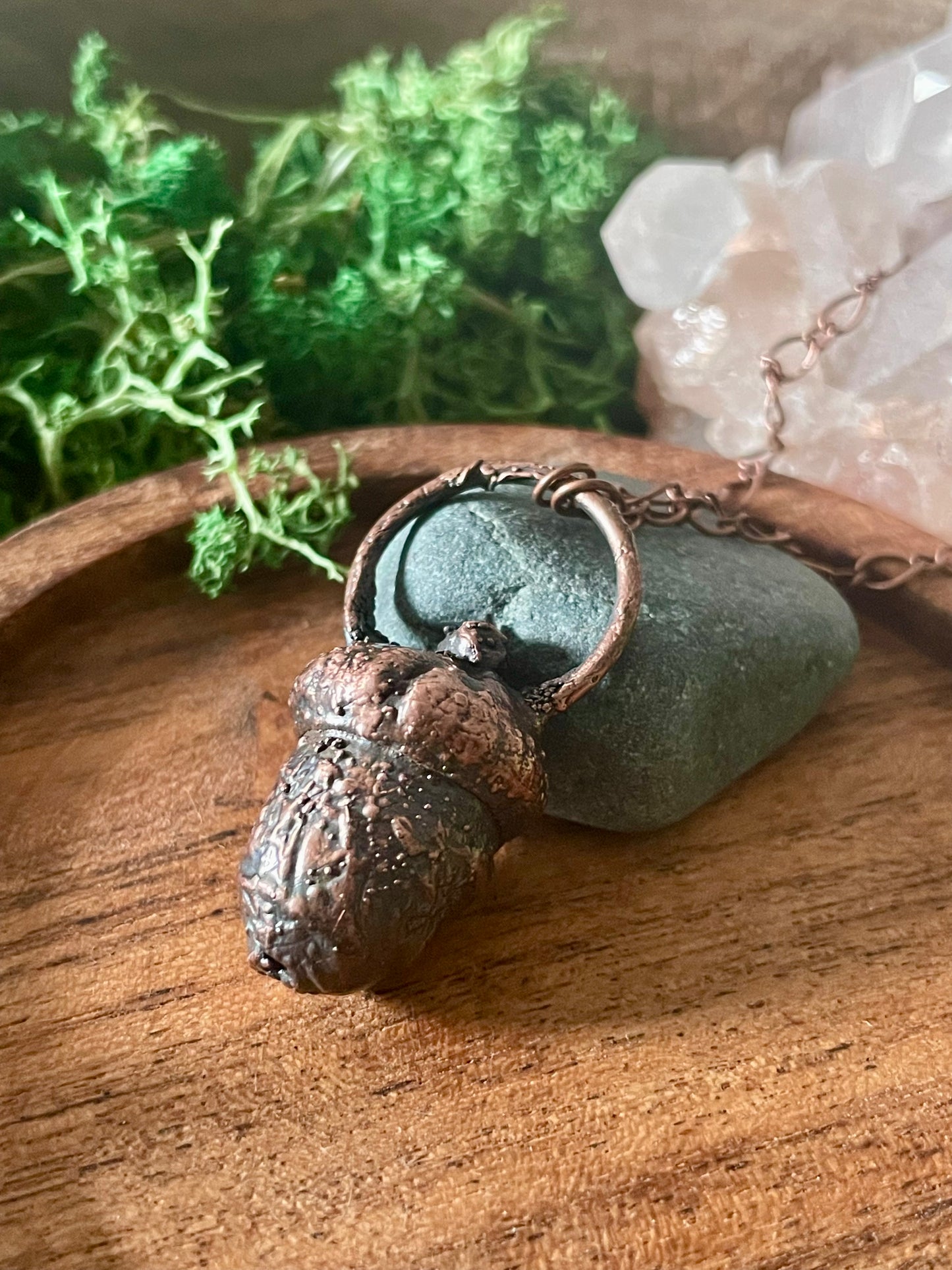 Electroformed Copper Real Acorn Necklace