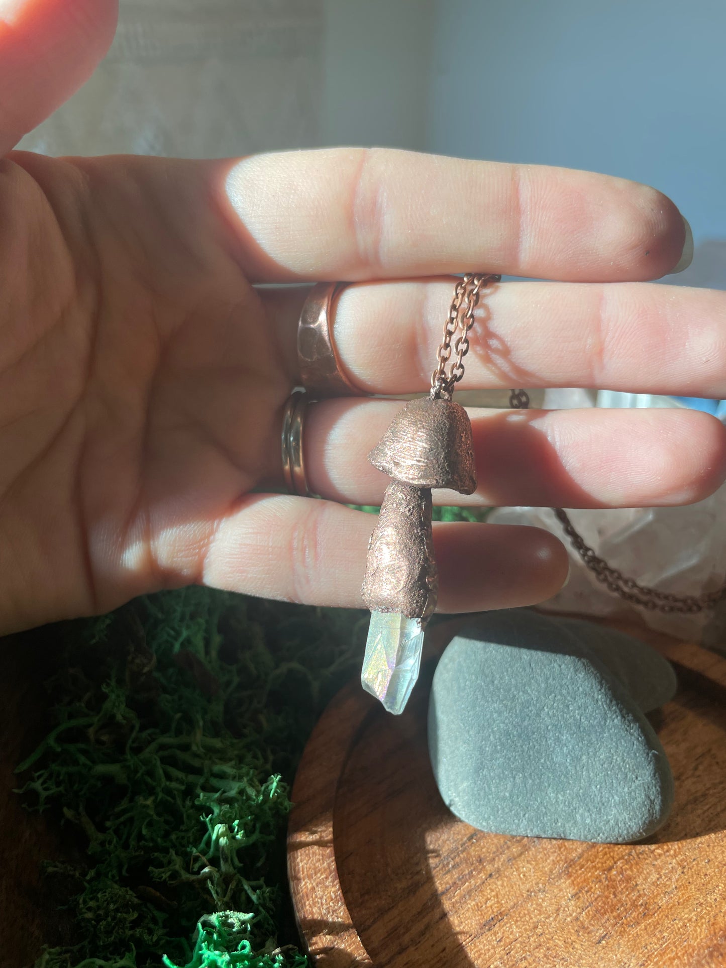 Electroformed Copper Mushroom with Clear Quartz Stem