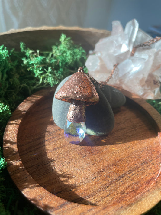Electroformed Copper Mushroom with Glass Prism Stem Necklace