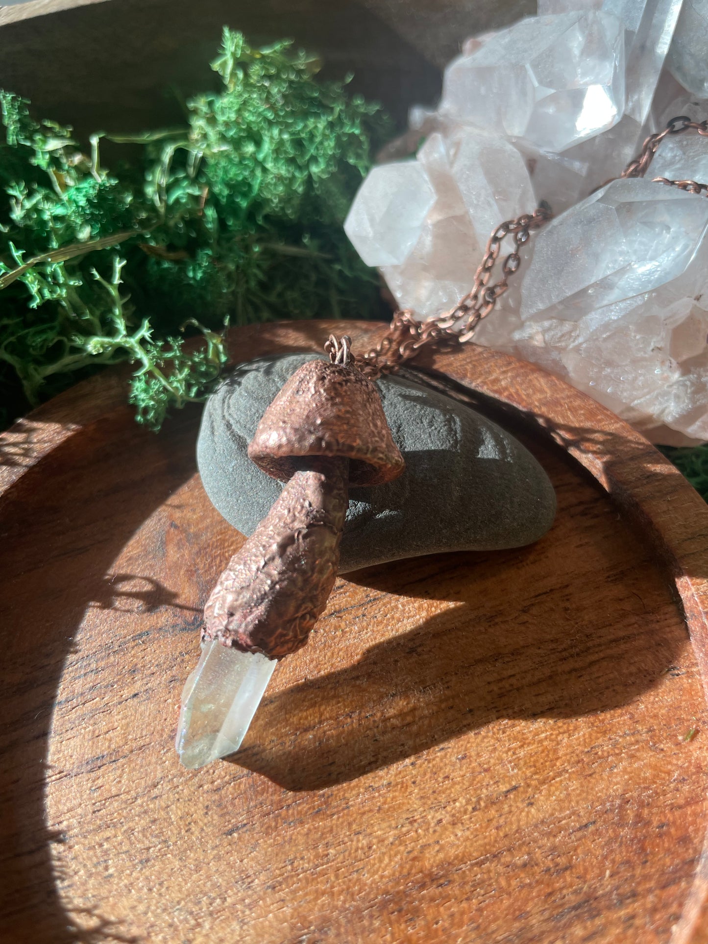 Electroformed Copper Mushroom with Clear Quartz Stem