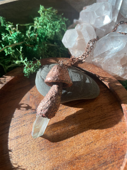 Electroformed Copper Mushroom with Clear Quartz Stem