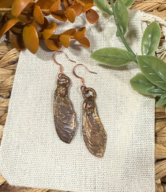 Electroformed Copper Maple Seed Earrings