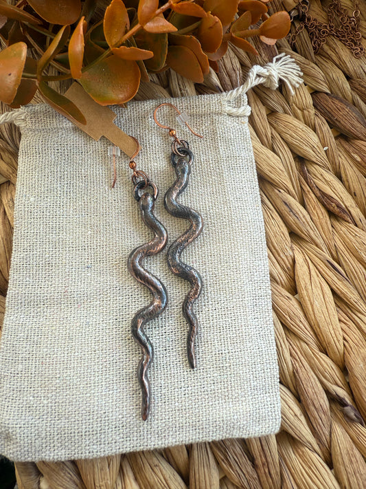 Electroformed Copper Snake Earrings