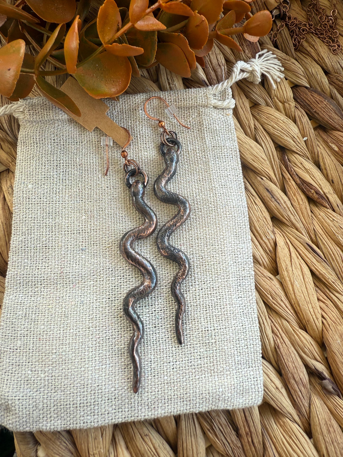 Electroformed Copper Snake Earrings