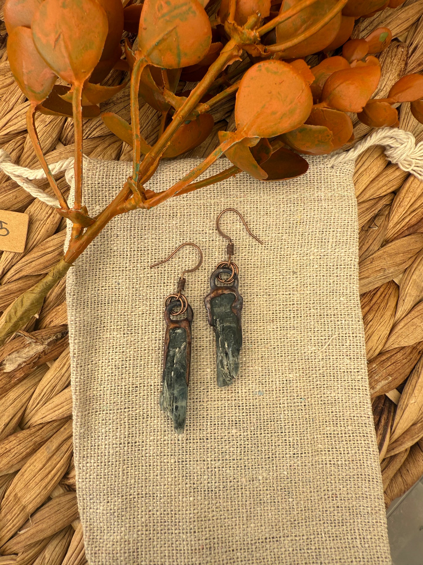 Electroformed Copper Blue Kyanite Earrings