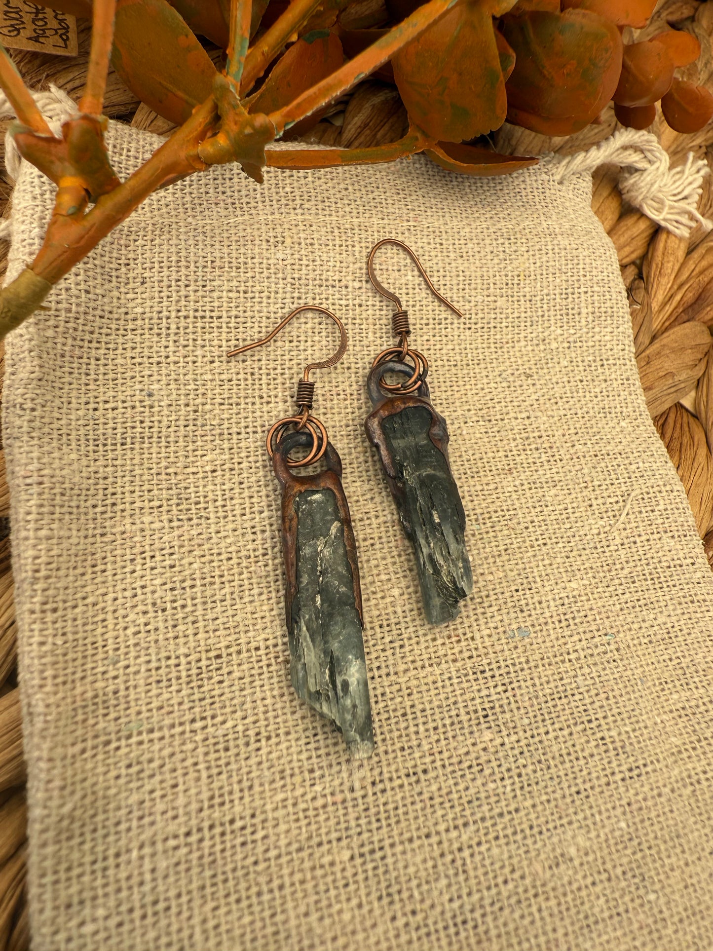 Electroformed Copper Blue Kyanite Earrings