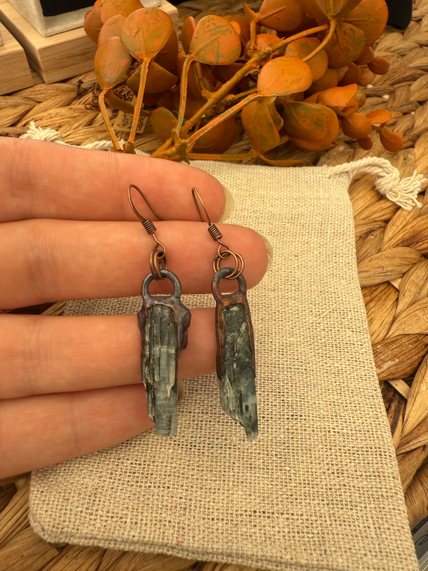 Electroformed Copper Blue Kyanite Earrings