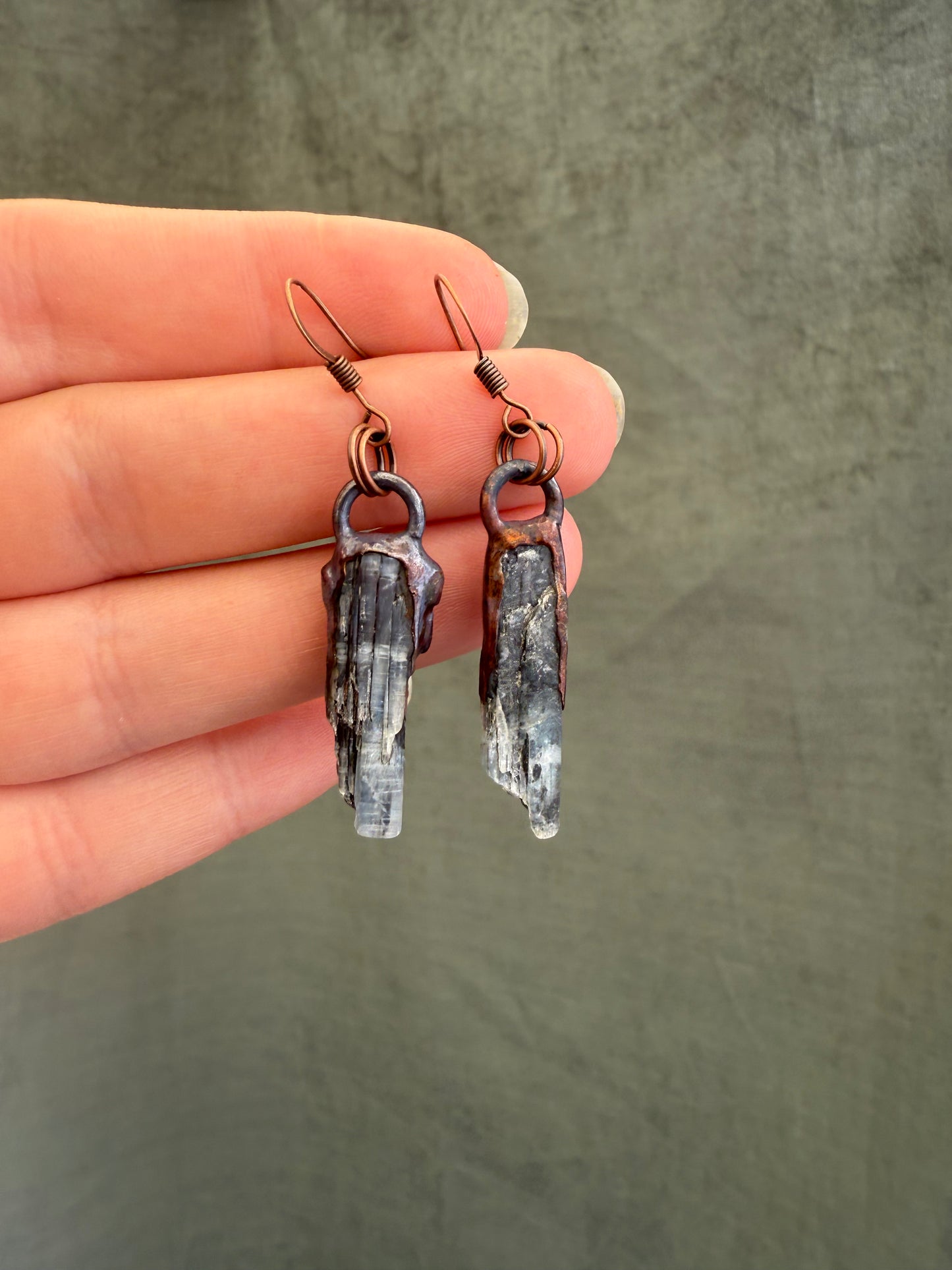 Electroformed Copper Blue Kyanite Earrings