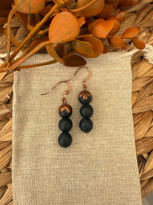 Electroformed Copper Black Bead Stack Earrings