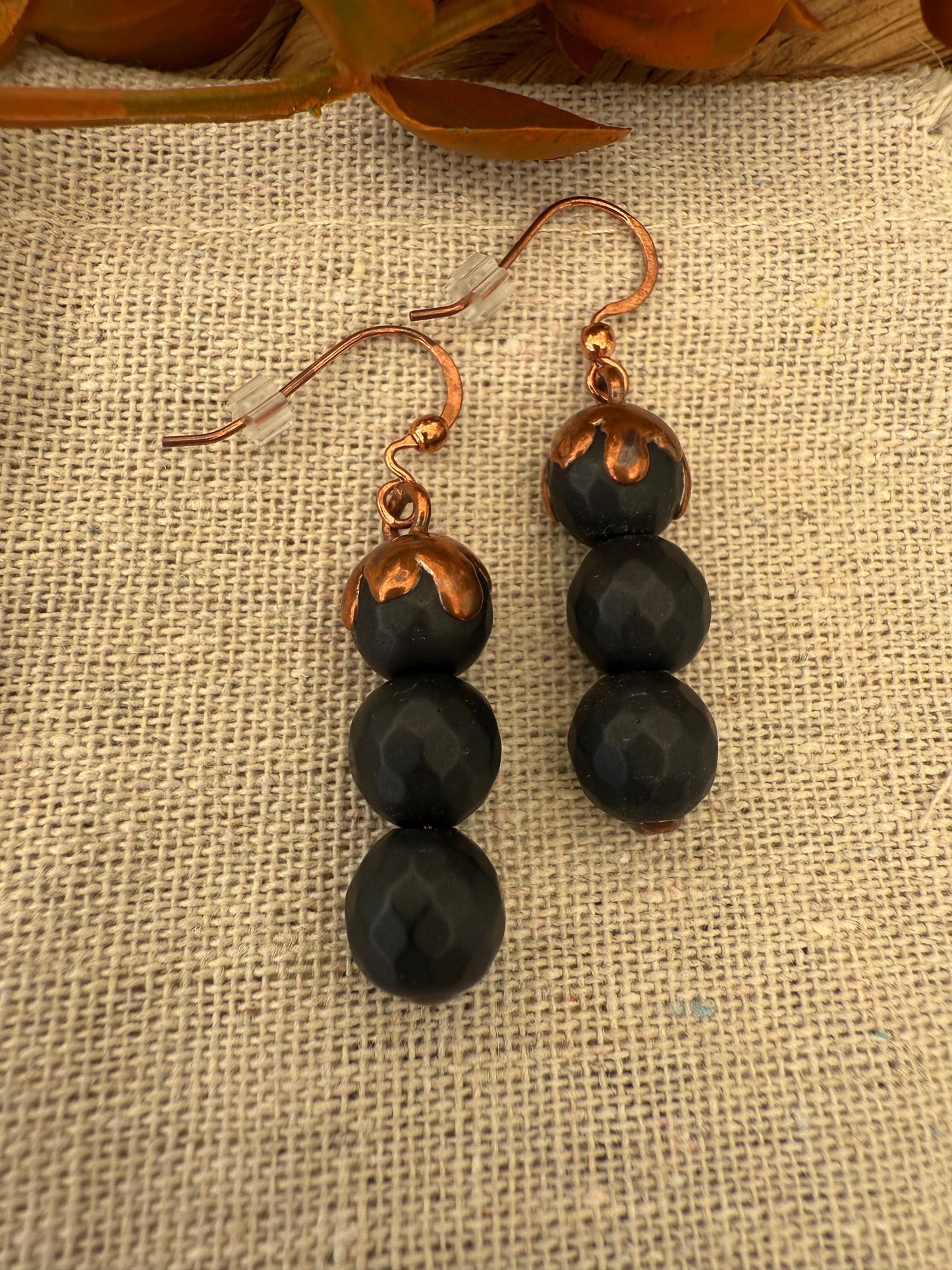 Electroformed Copper Black Bead Stack Earrings