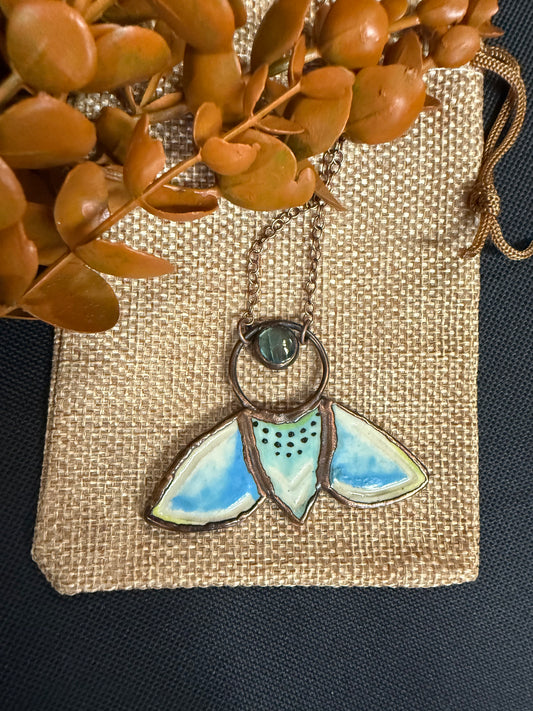 Electroformed Blue Moth and Labradorite Copper Necklace