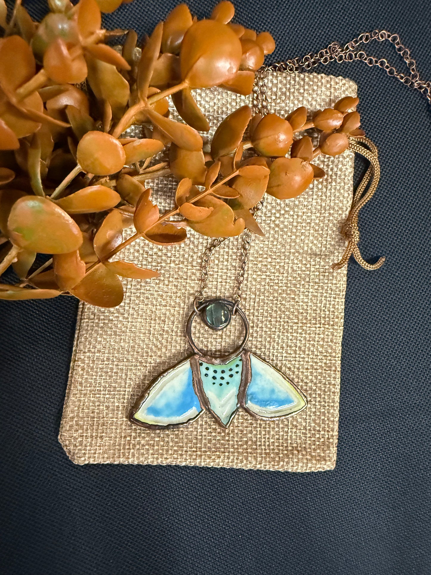 Electroformed Blue Moth and Labradorite Copper Necklace