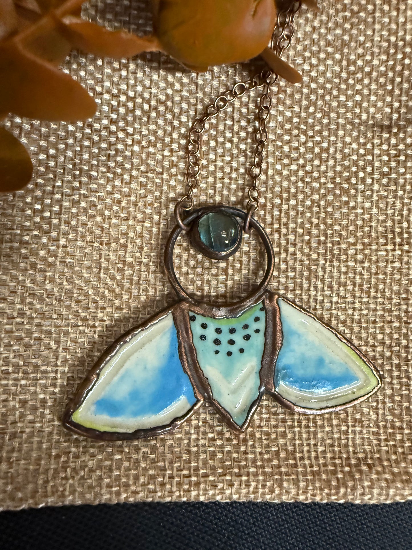 Electroformed Blue Moth and Labradorite Copper Necklace