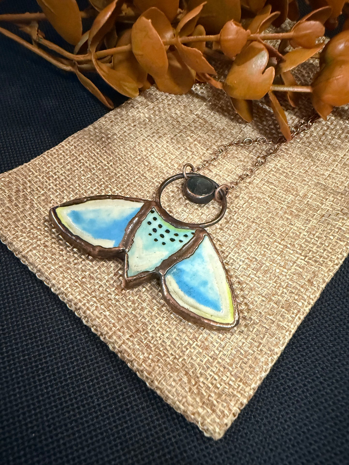 Electroformed Blue Moth and Labradorite Copper Necklace