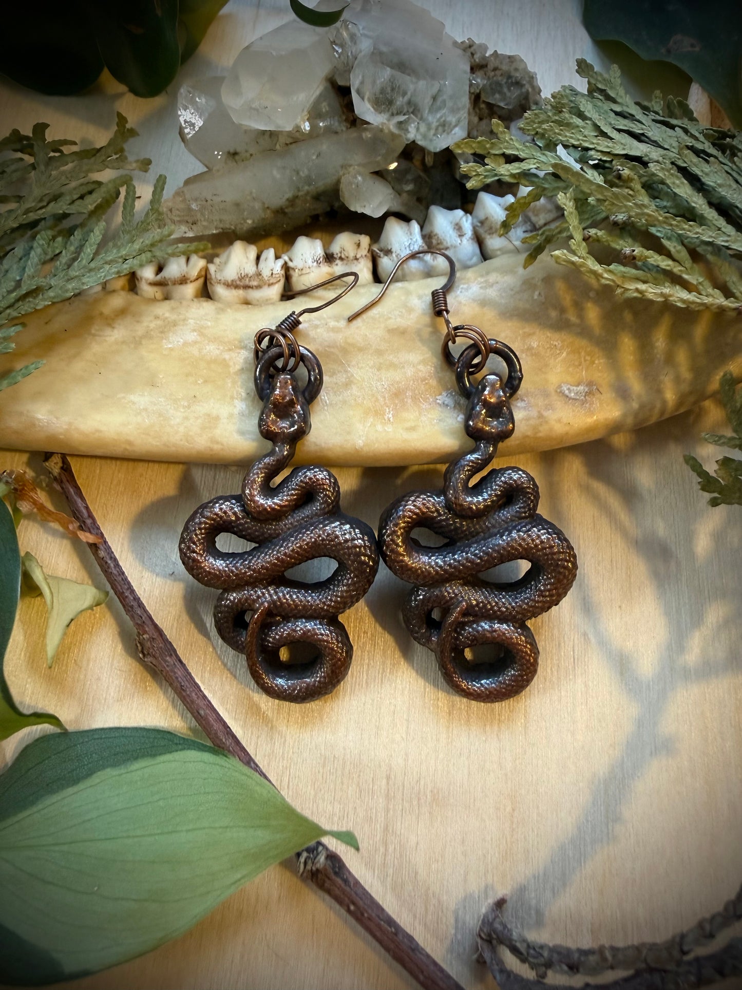 Electroformed Copper Snake Earrings