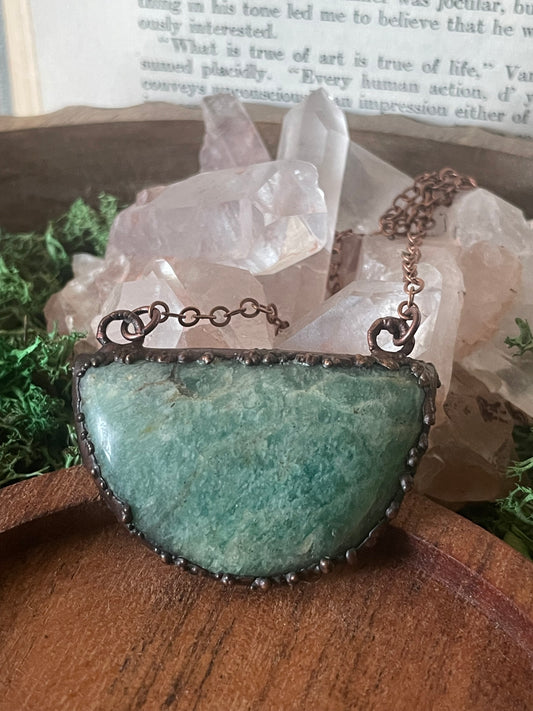 Electroformed Copper Amazonite Half Round Stone Necklace