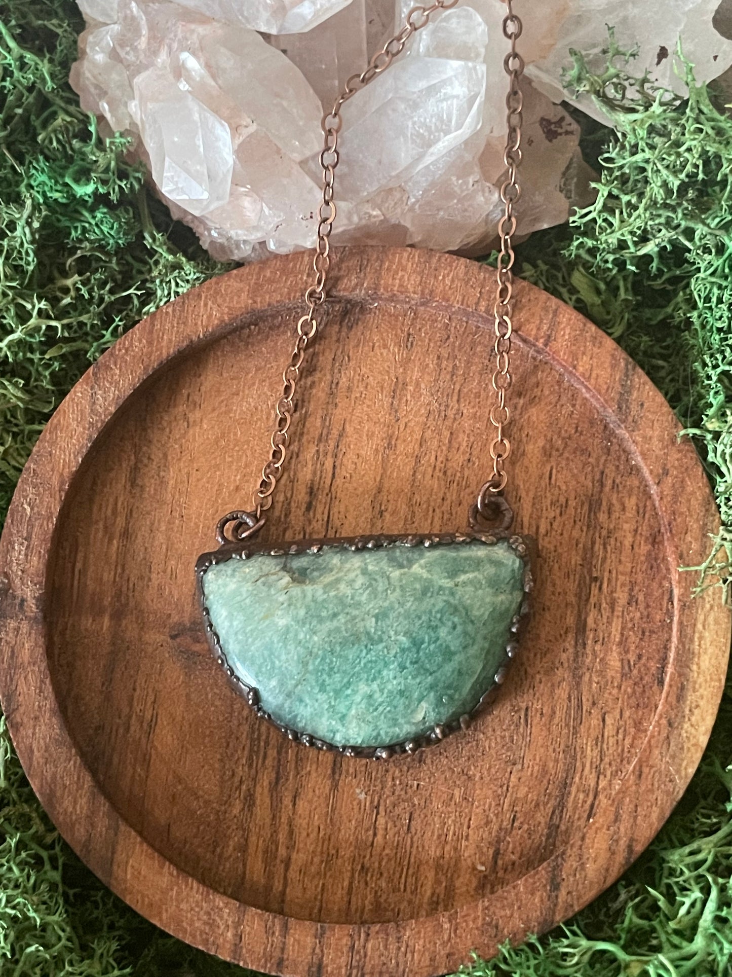 Electroformed Copper Amazonite Half Round Stone Necklace