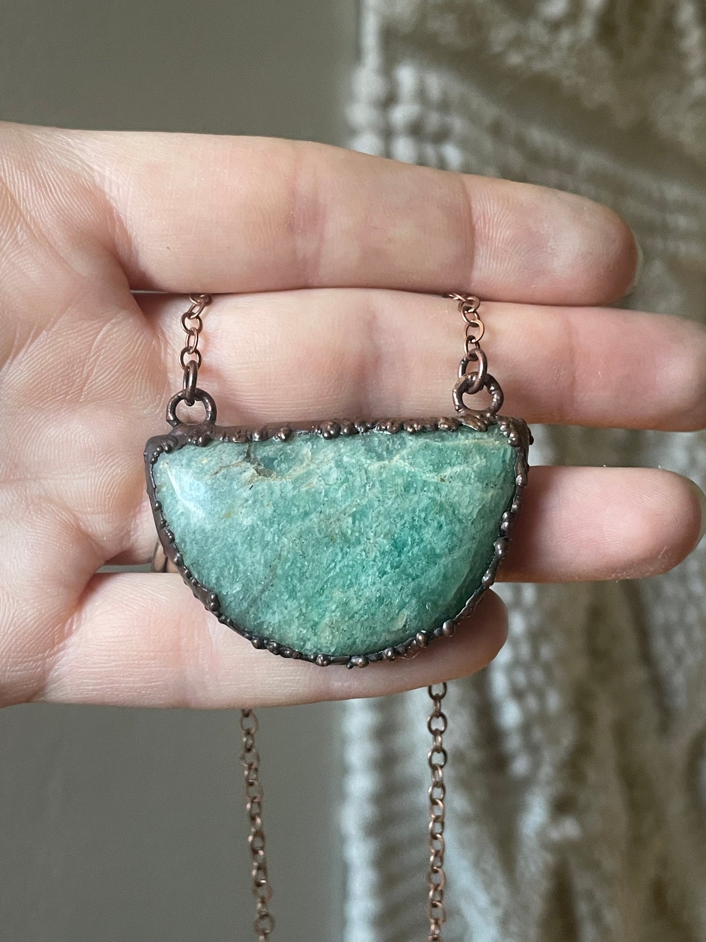 Electroformed Copper Amazonite Half Round Stone Necklace