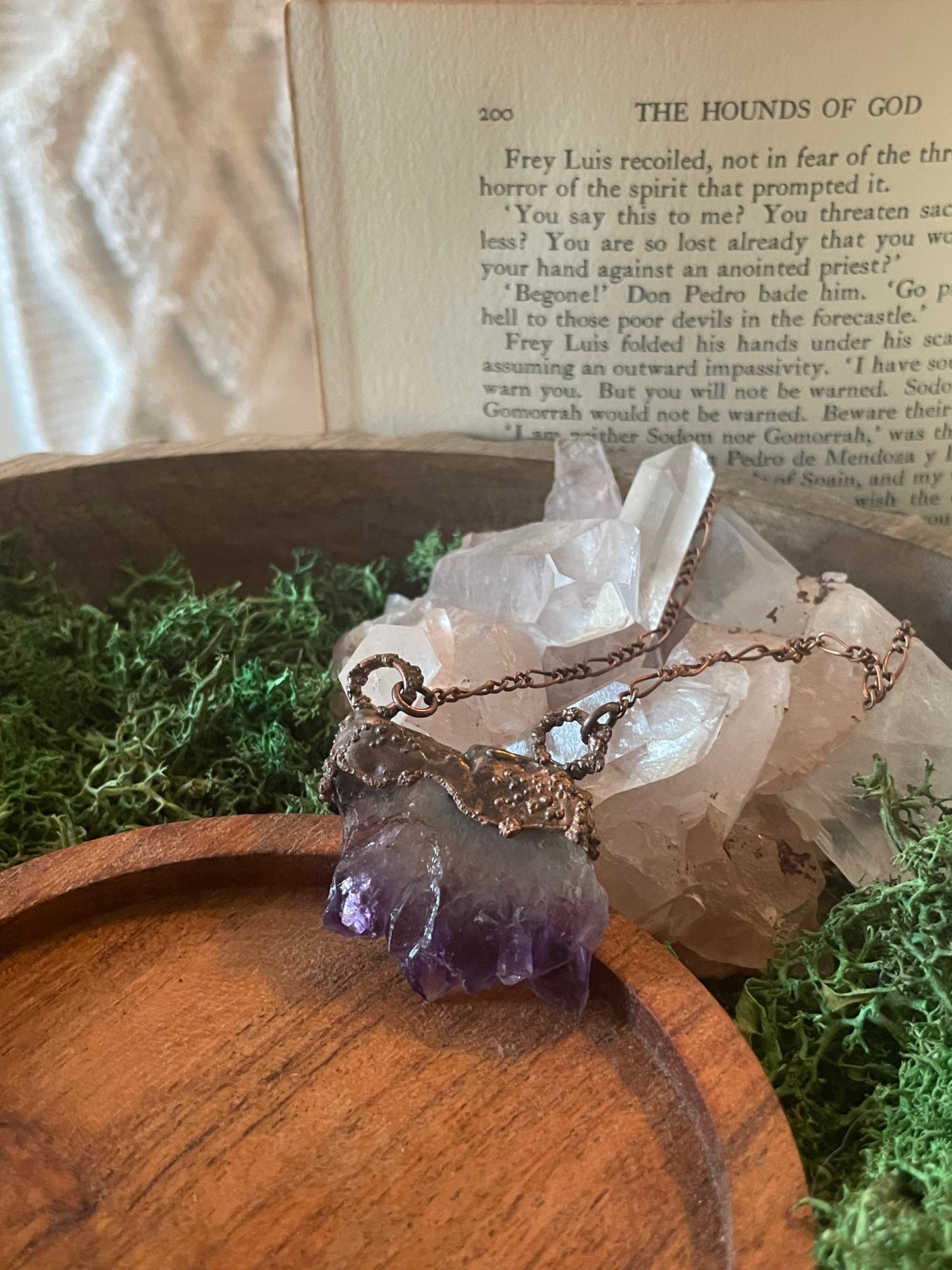 Electroformed Copper Amethyst Stalactite Stone Necklace
