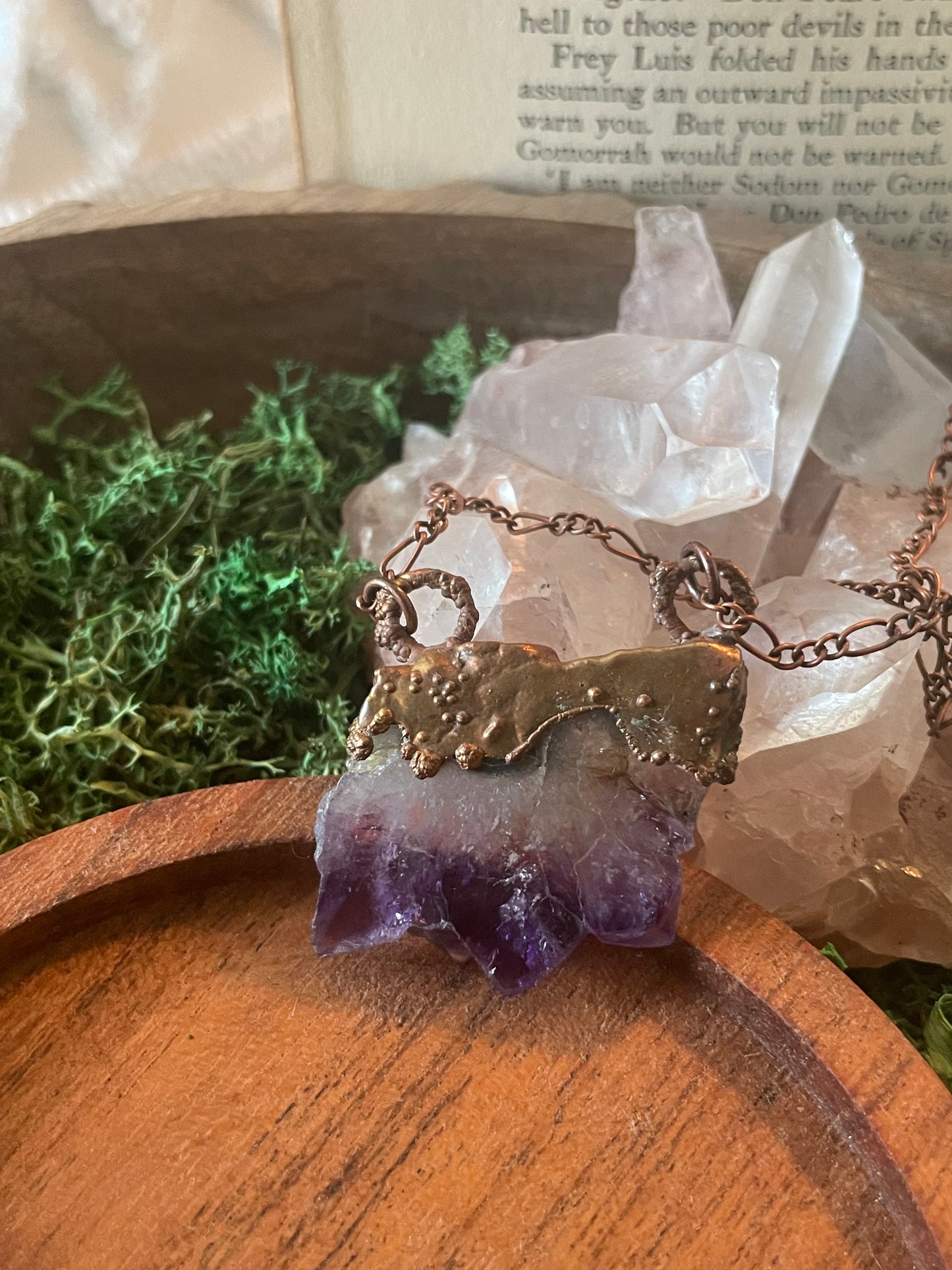 Electroformed Copper Amethyst Stalactite Stone Necklace