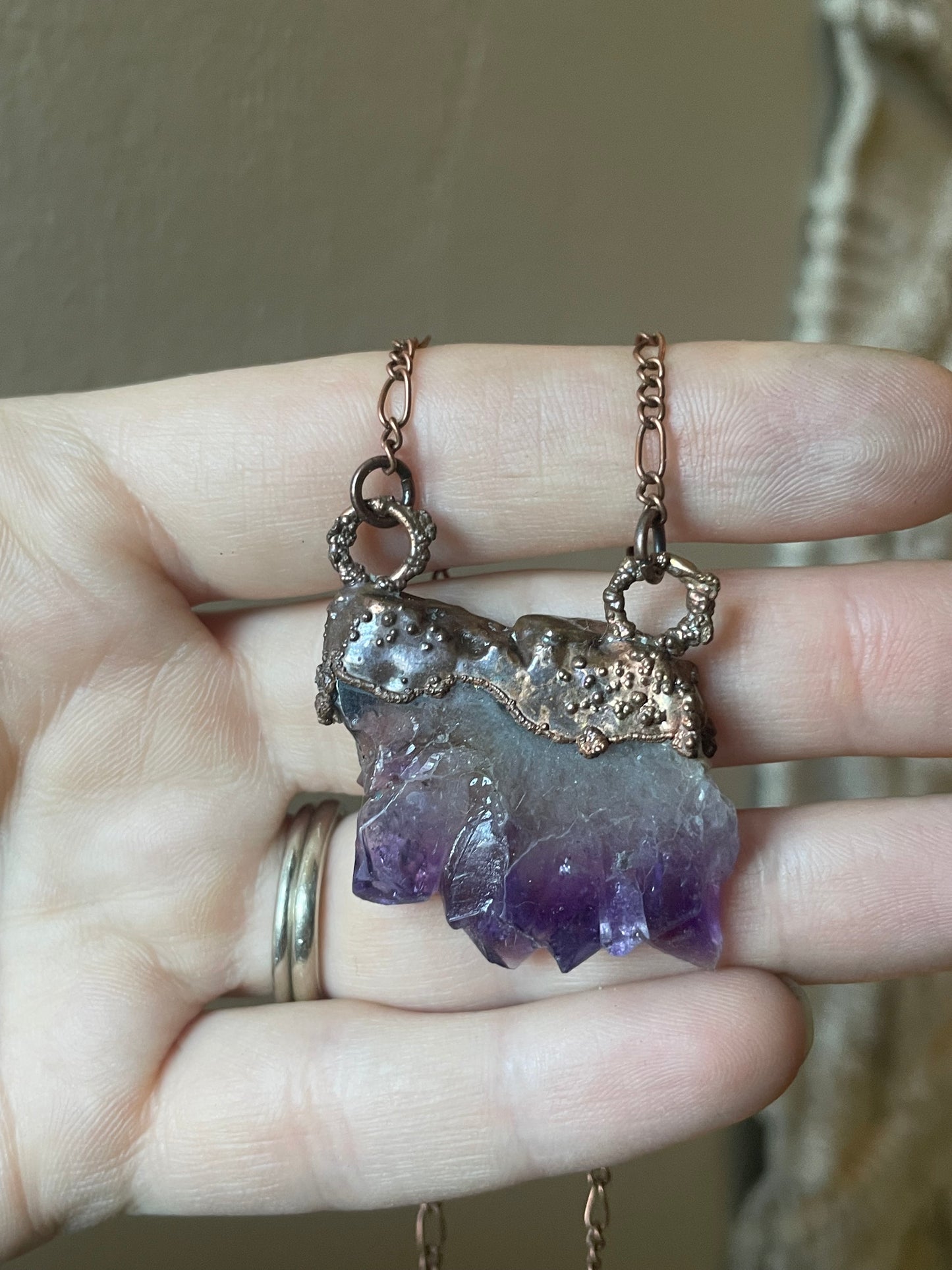 Electroformed Copper Amethyst Stalactite Stone Necklace