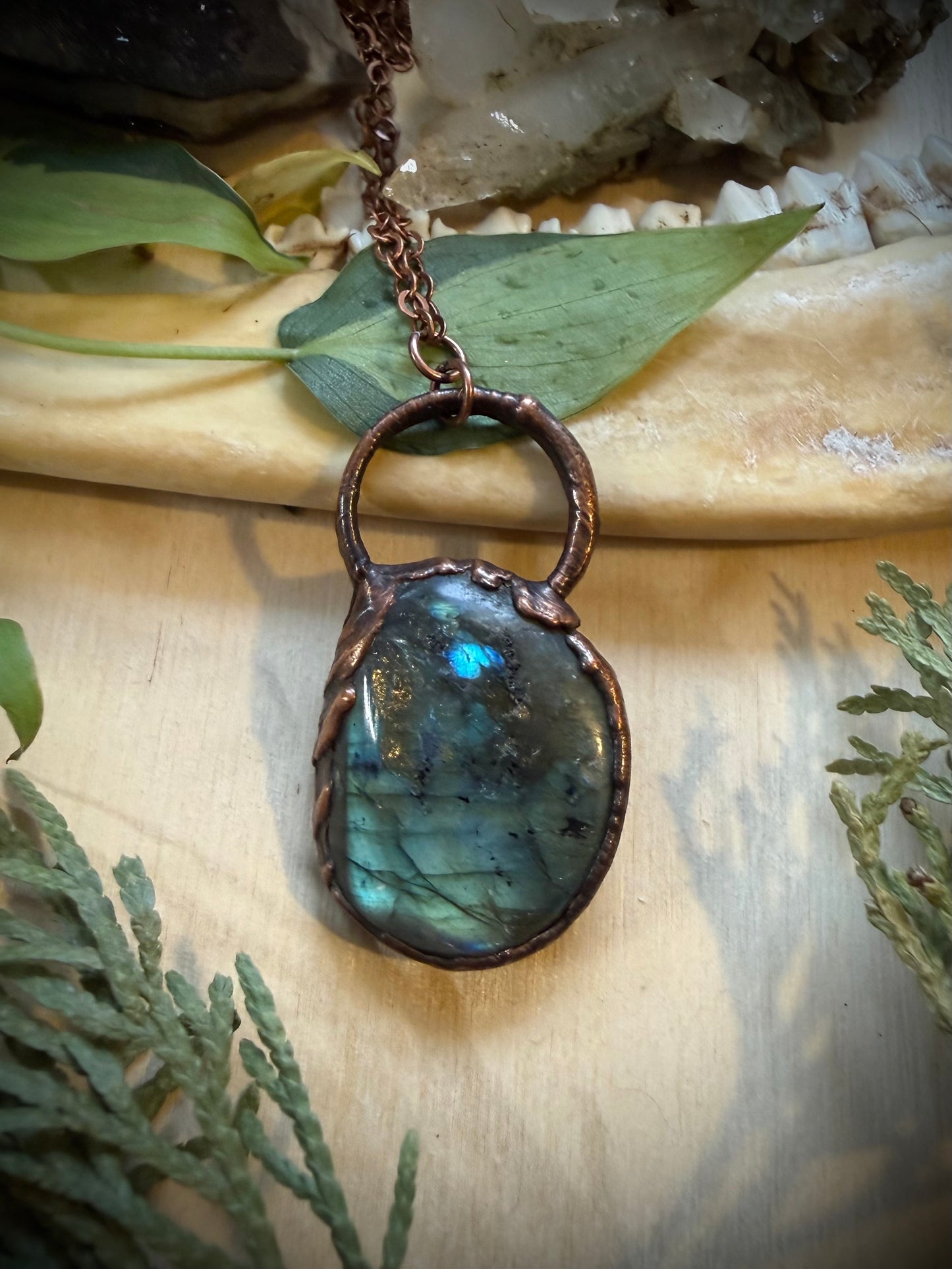 Electroformed Copper Labradorite Stone Necklace