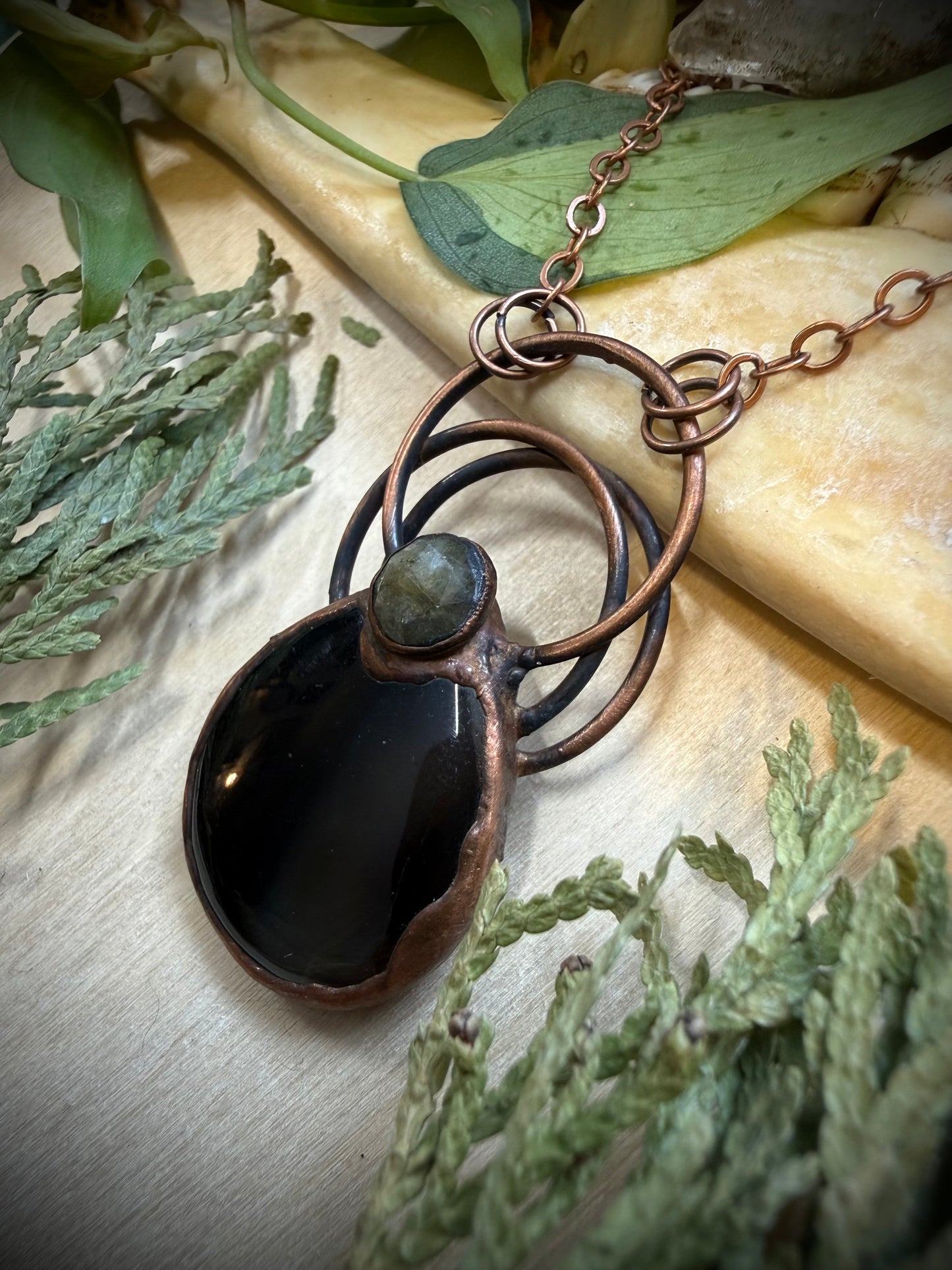 Electroformed Triple Ring Agate and Labradorite Necklace