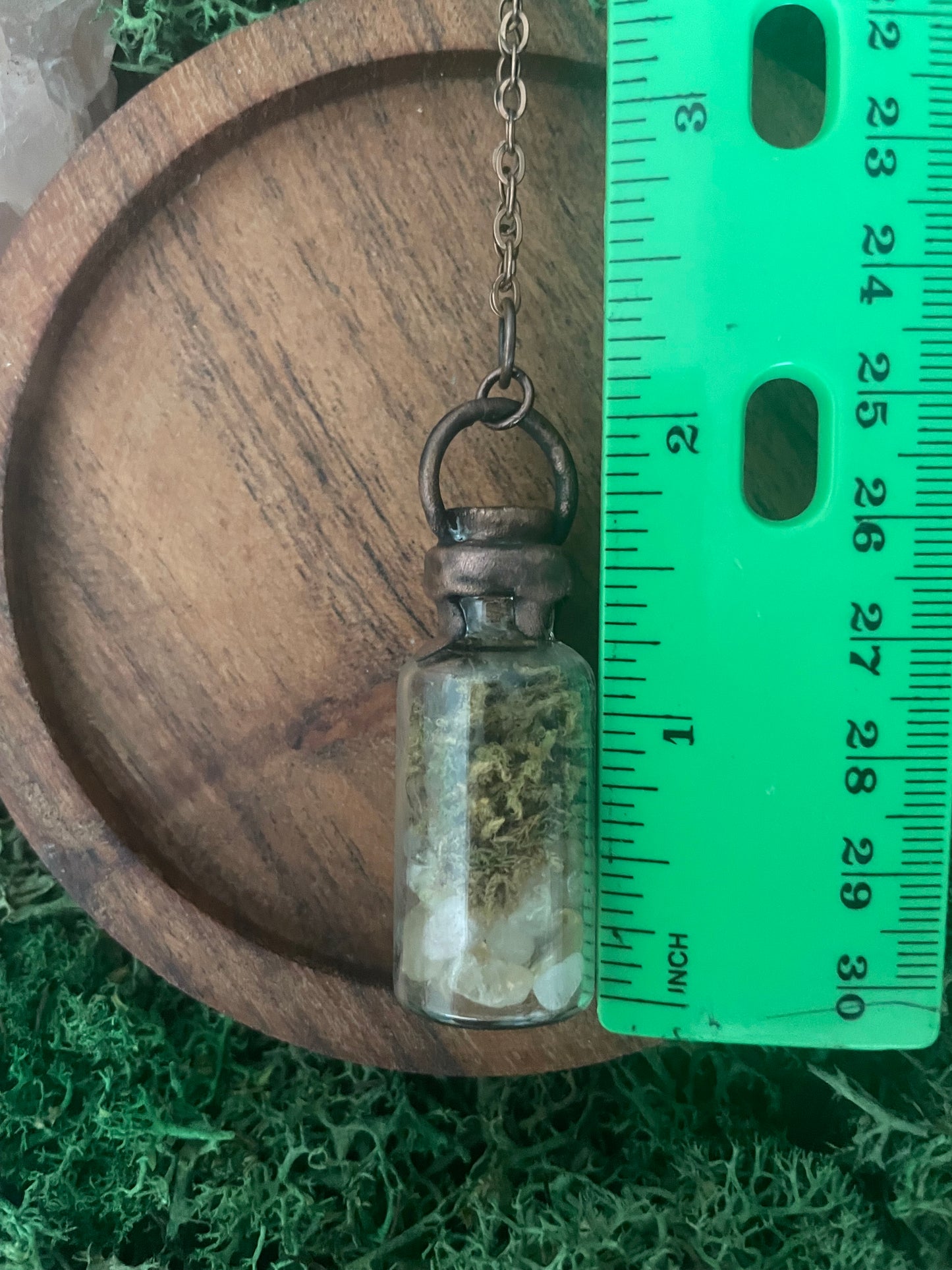 Electroformed Copper Moss & Citrine Glass Vial Necklace