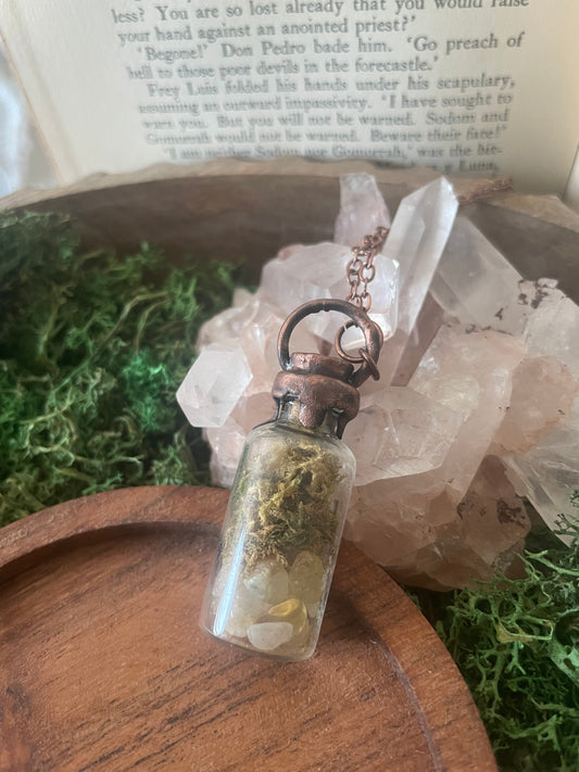 Electroformed Copper Moss & Citrine Glass Vial Necklace