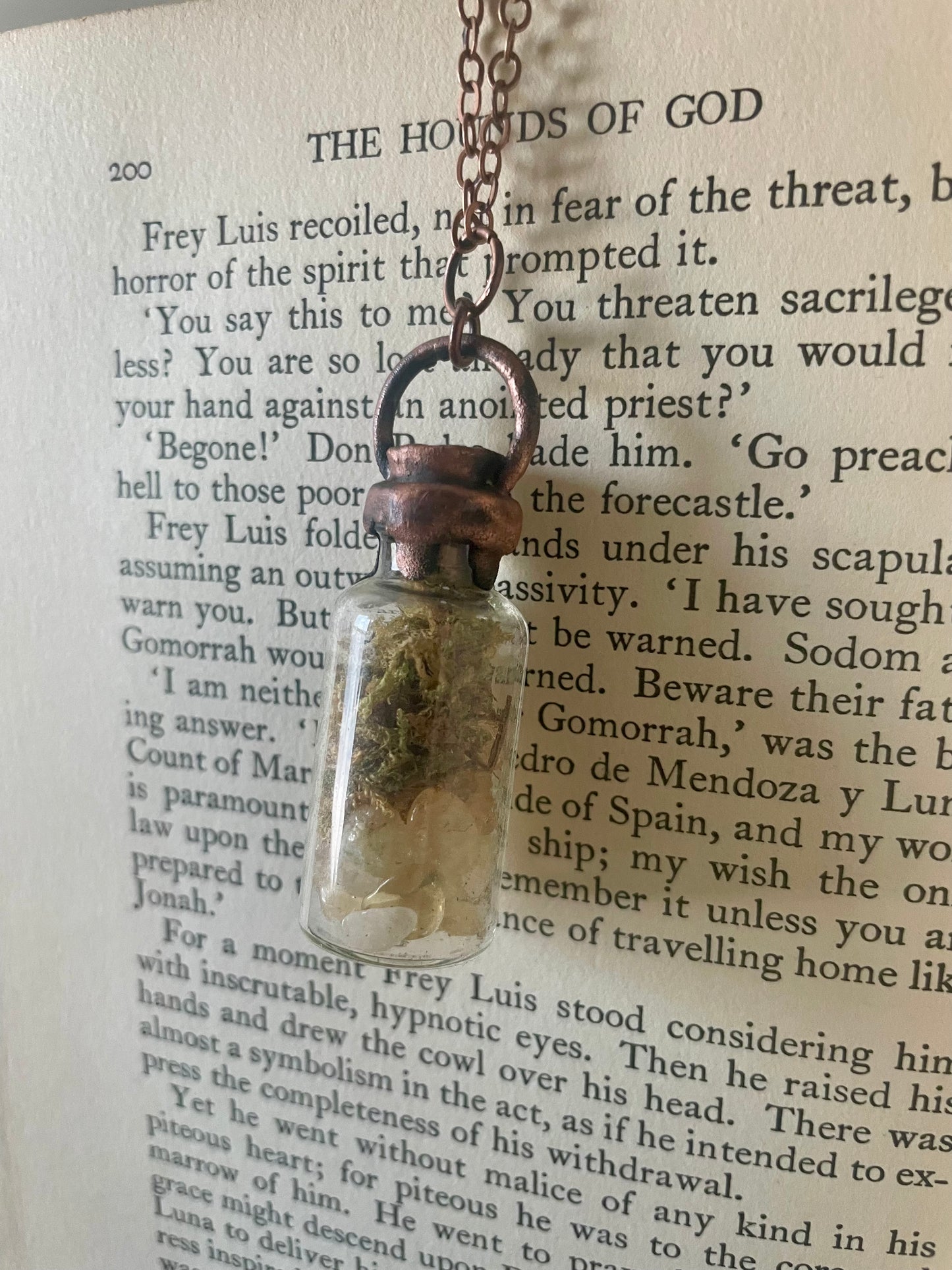 Electroformed Copper Moss & Citrine Glass Vial Necklace