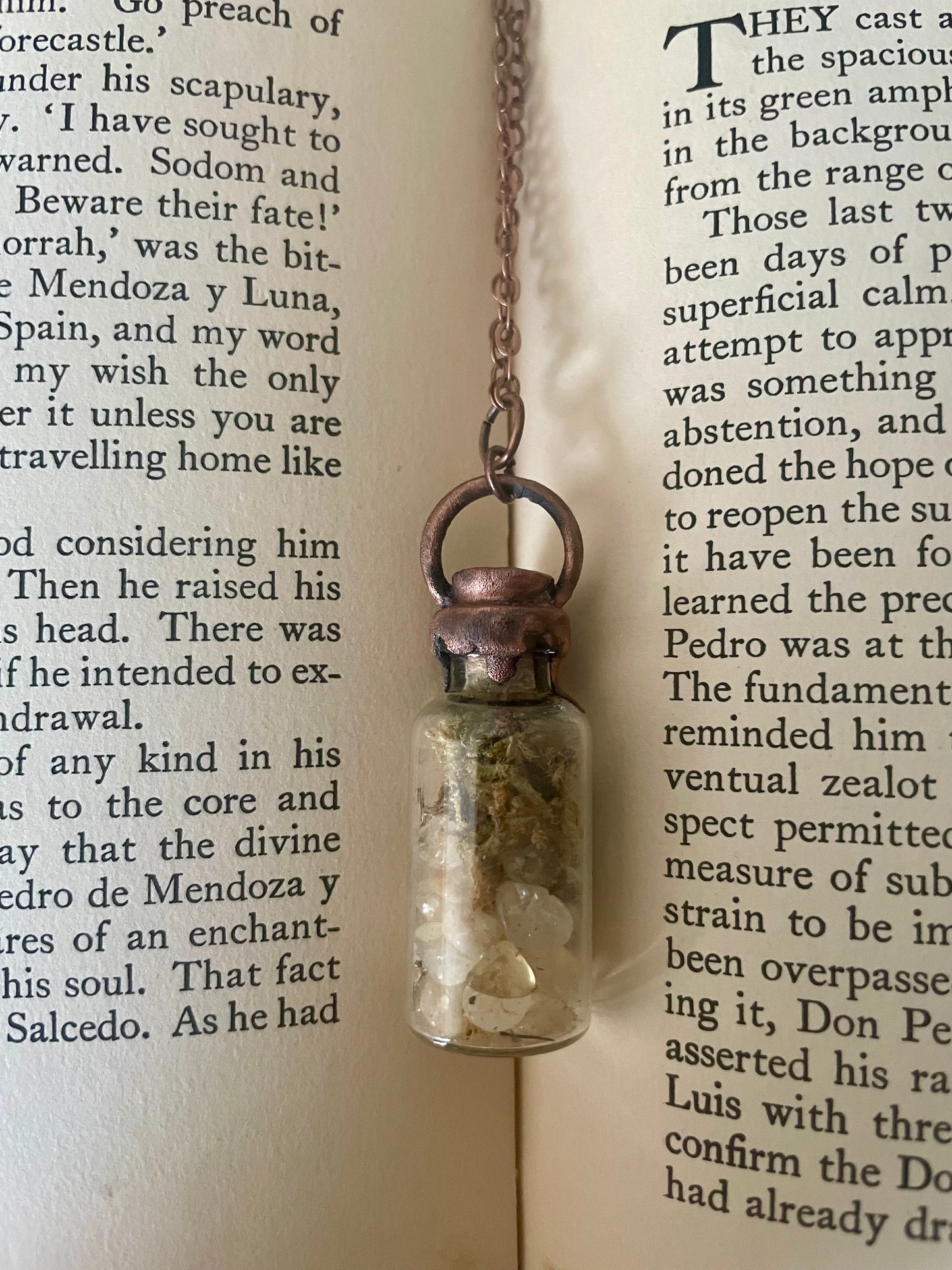 Electroformed Copper Moss & Citrine Glass Vial Necklace