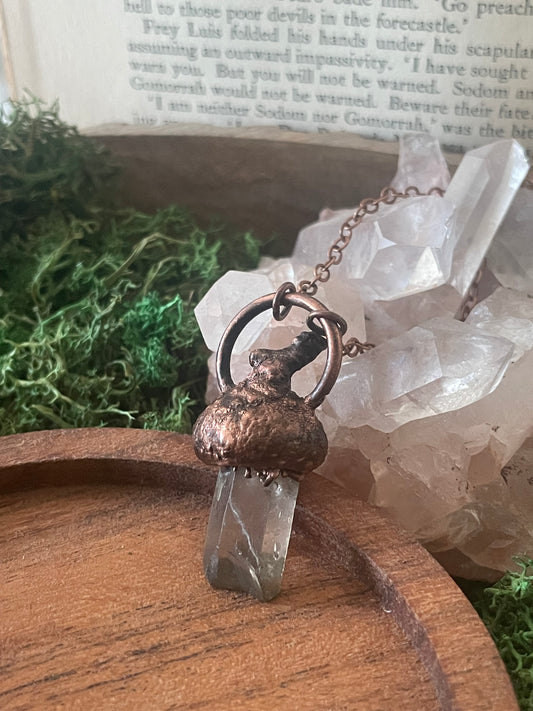 Electroformed Copper Quartz & Acorn Top Necklace