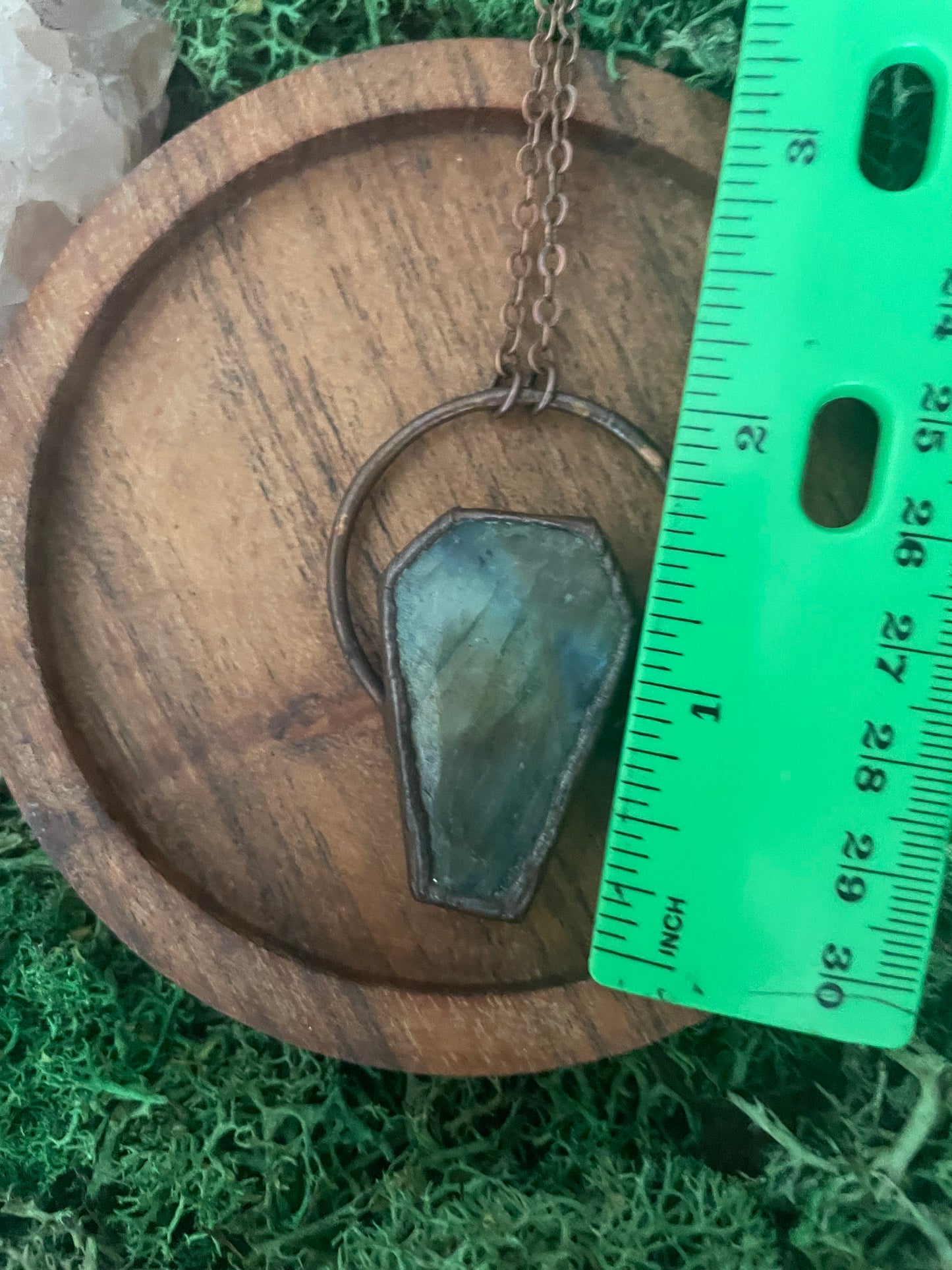 Electroformed Copper Coffin Shaped Labradorite Necklace