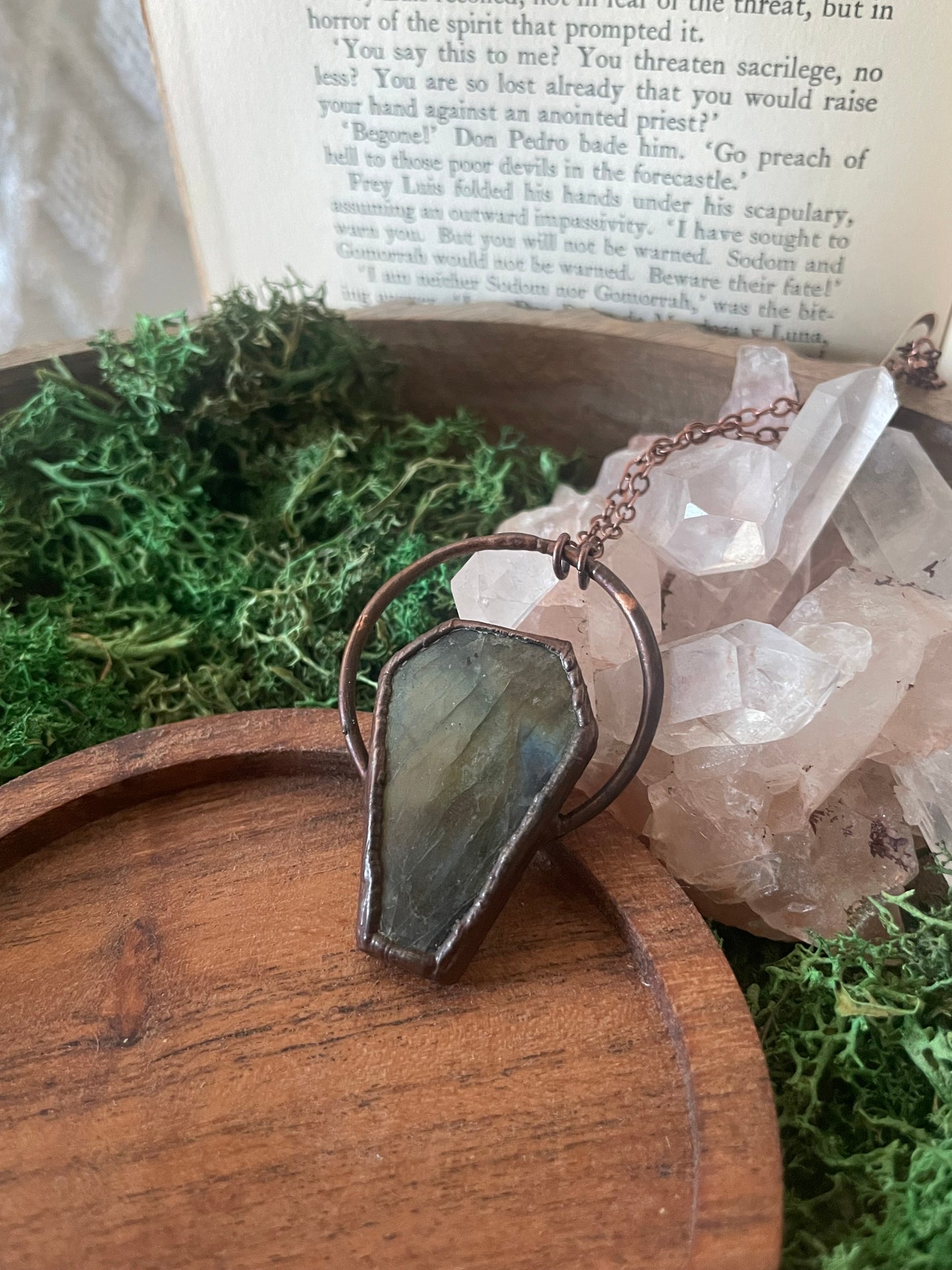 Electroformed Copper Coffin Shaped Labradorite Necklace