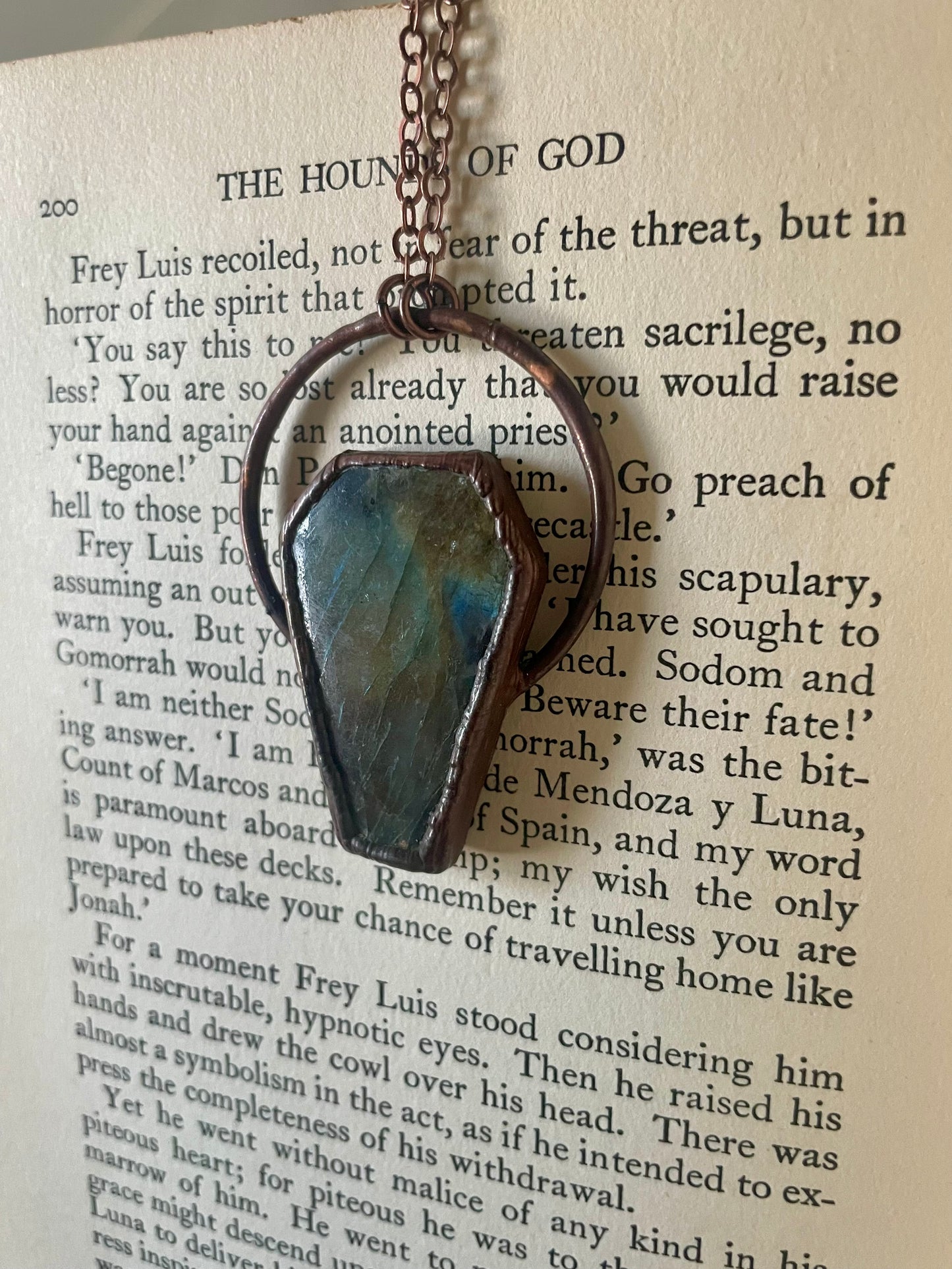 Electroformed Copper Coffin Shaped Labradorite Necklace