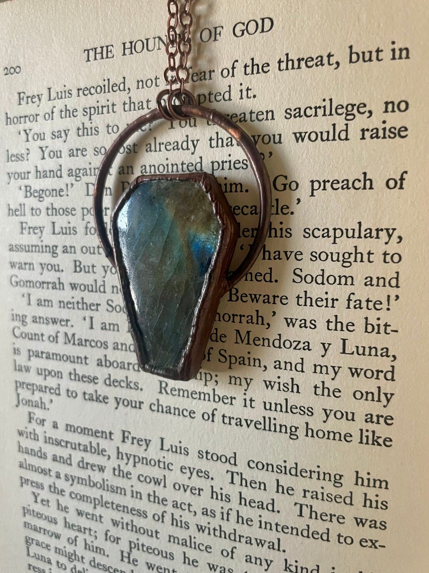 Electroformed Copper Coffin Shaped Labradorite Necklace