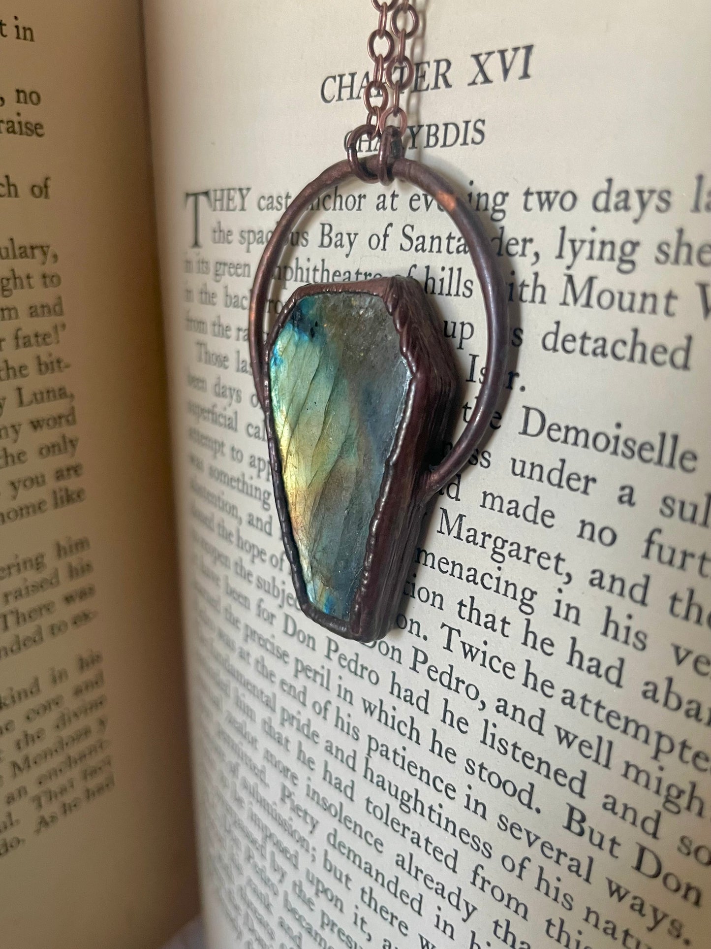 Electroformed Copper Coffin Shaped Labradorite Necklace