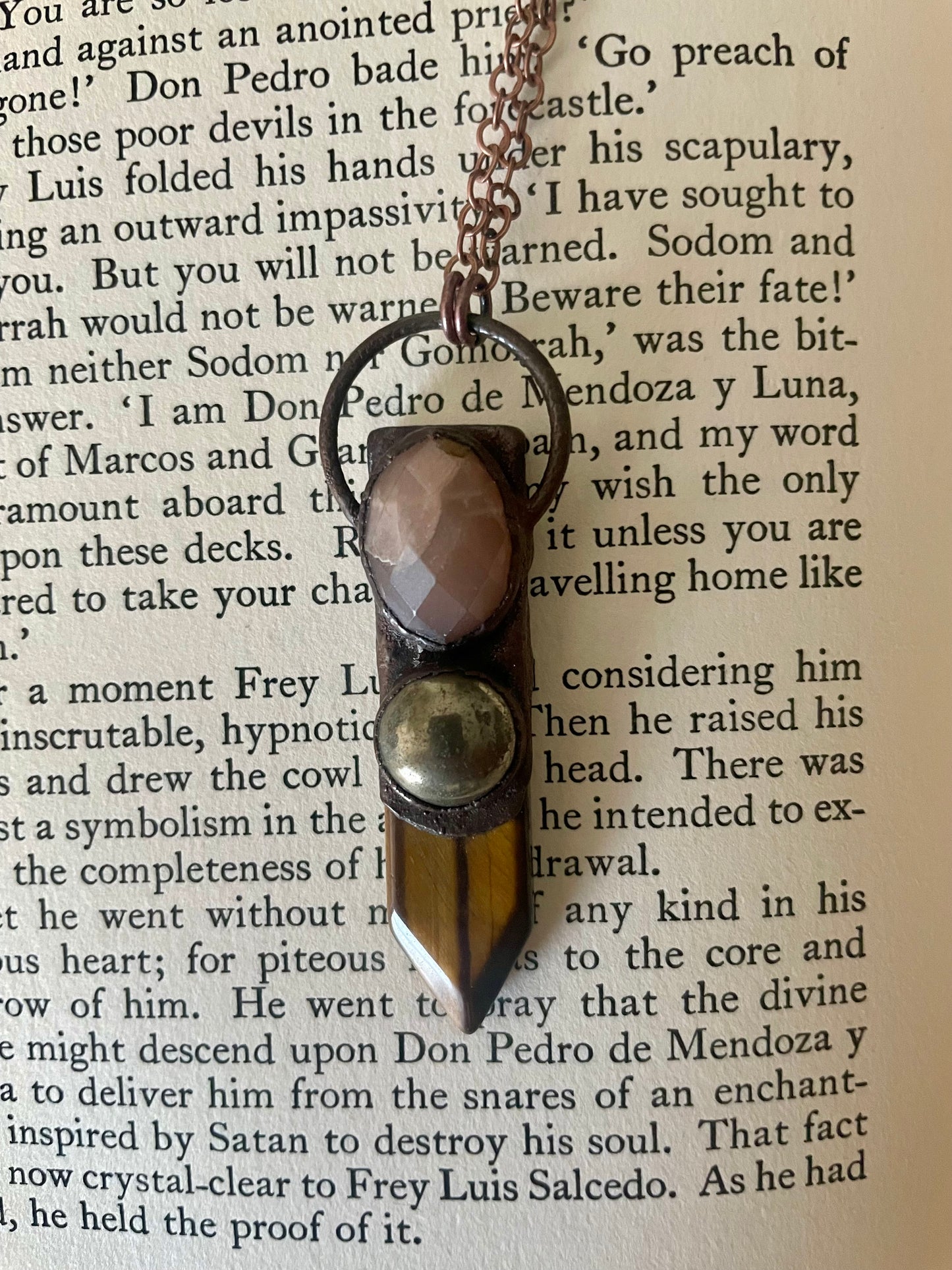 Electroformed Copper Layered Stone Tiger Eye Necklace