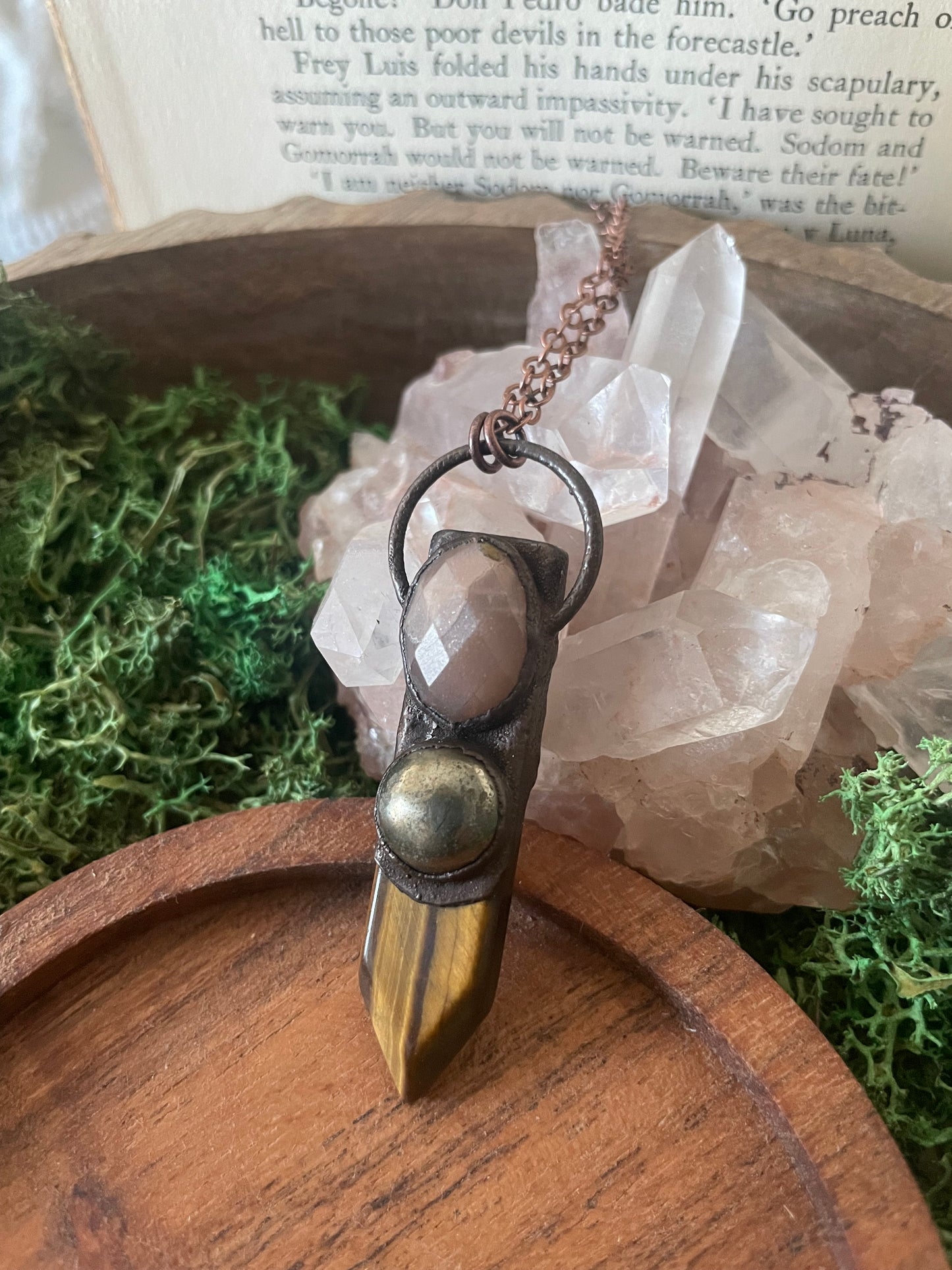 Electroformed Copper Layered Stone Tiger Eye Necklace