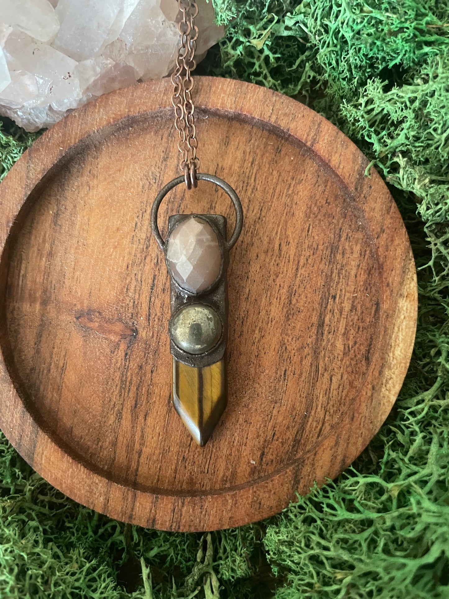 Electroformed Copper Layered Stone Tiger Eye Necklace