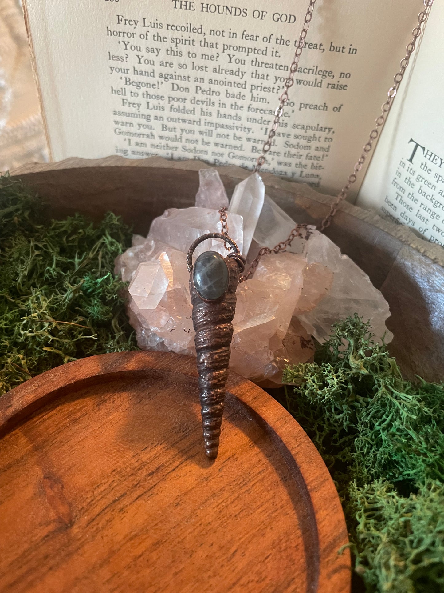 Electroformed Copper Shell and Labradorite Stone Necklace