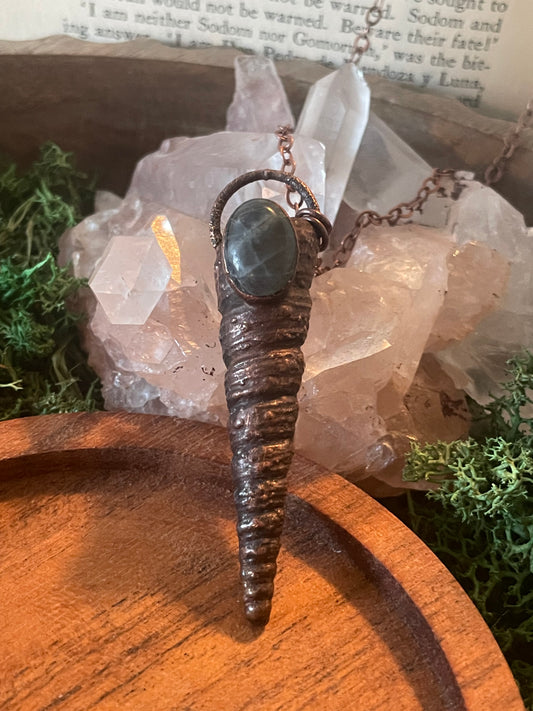 Electroformed Copper Shell and Labradorite Stone Necklace