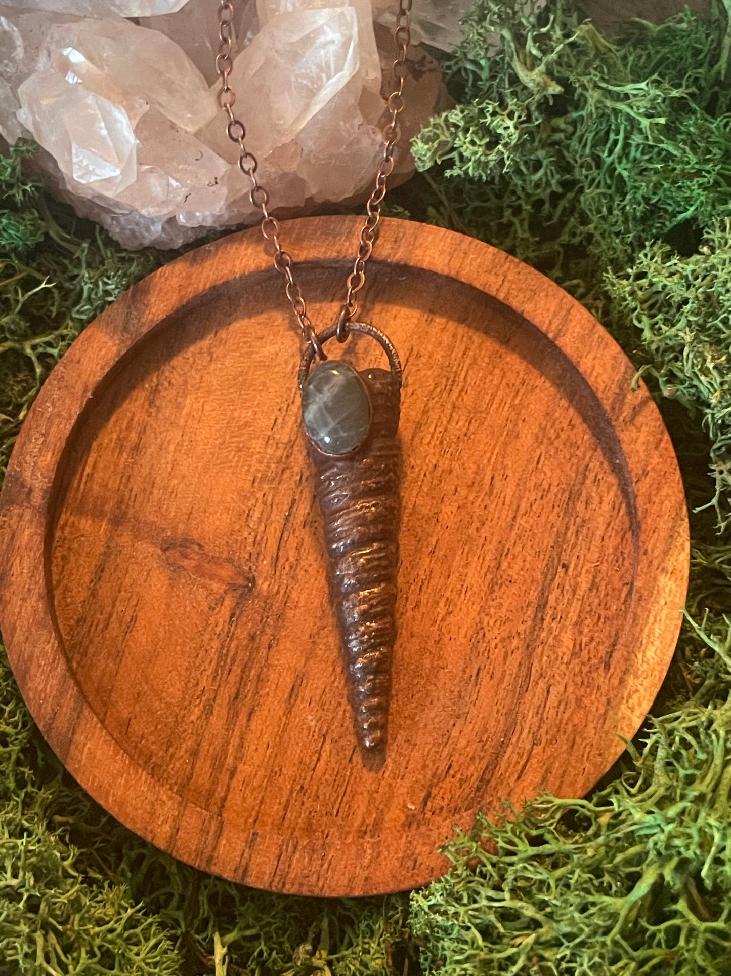 Electroformed Copper Shell and Labradorite Stone Necklace