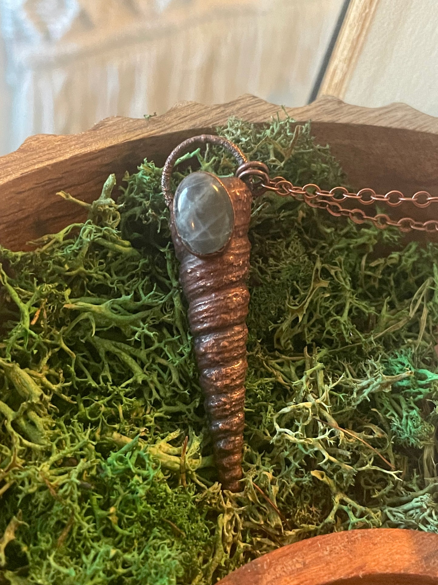 Electroformed Copper Shell and Labradorite Stone Necklace