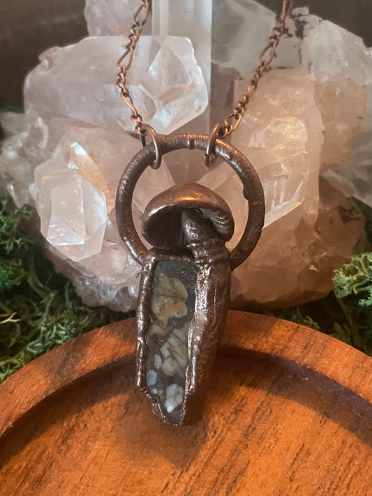 Electroformed Mushroom and Stone Necklace