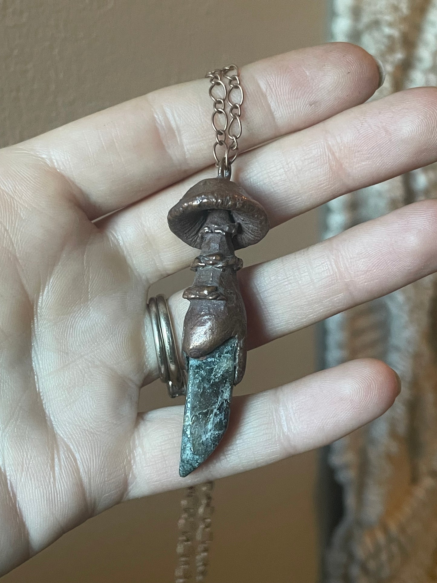 Electroformed Copper Mushroom and Labradorite Stone Necklace