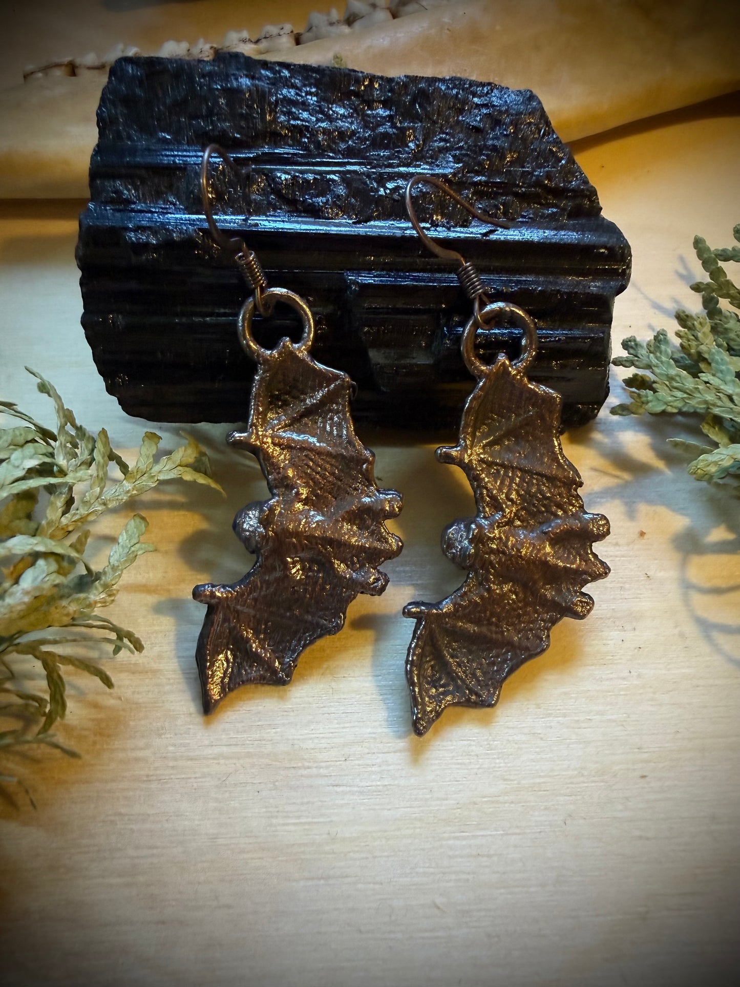Electroformed Copper Bat Earrings