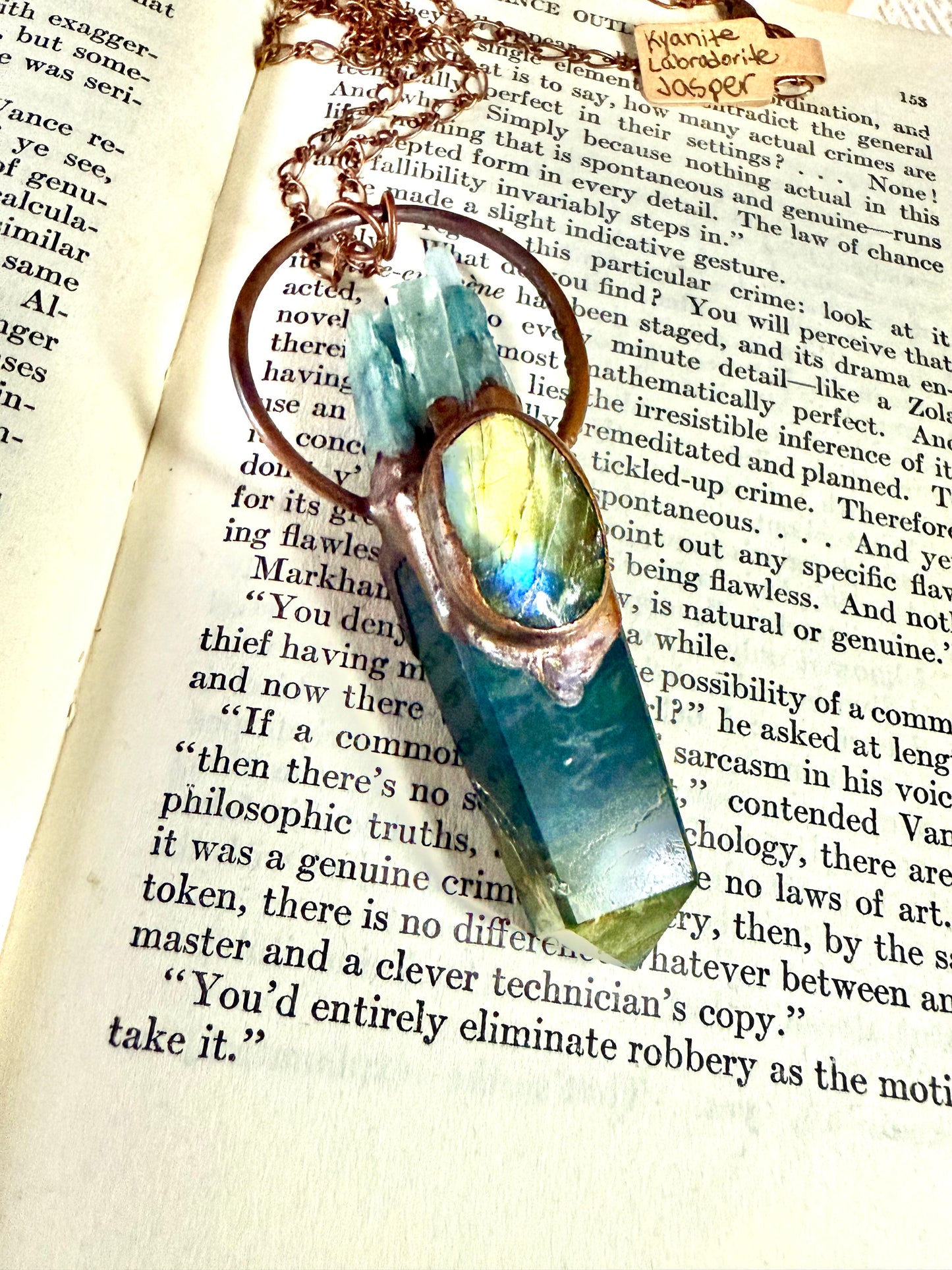 Electroformed Copper Kyanite, Labradorite and Jasper Point Necklace
